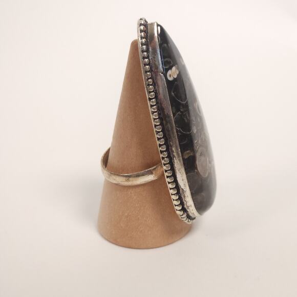 Sterling Silver Fossilized Stone Statement Ring, Size 6 3/4 - Picture 3 of 10